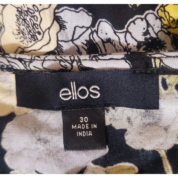 Ellos Womens Plus 30 Black Floral Button Front Midi - Knee Dress Bohemian Travel - Picture 2 of 8